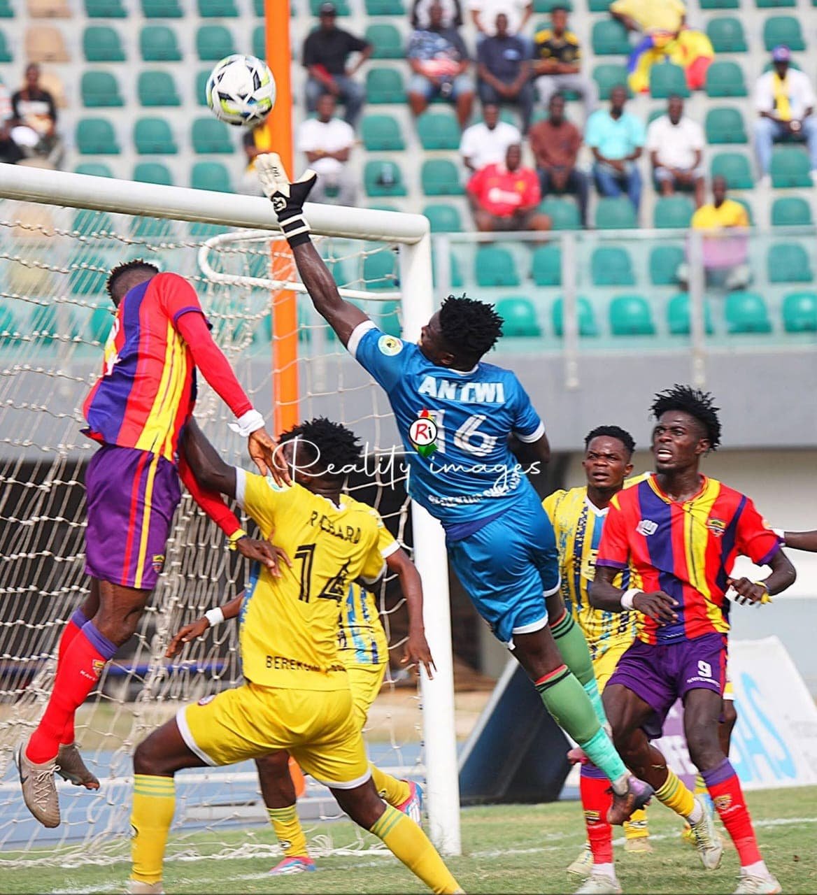 Berekum Chelsea players celebrating their draw against Hearts of Oak