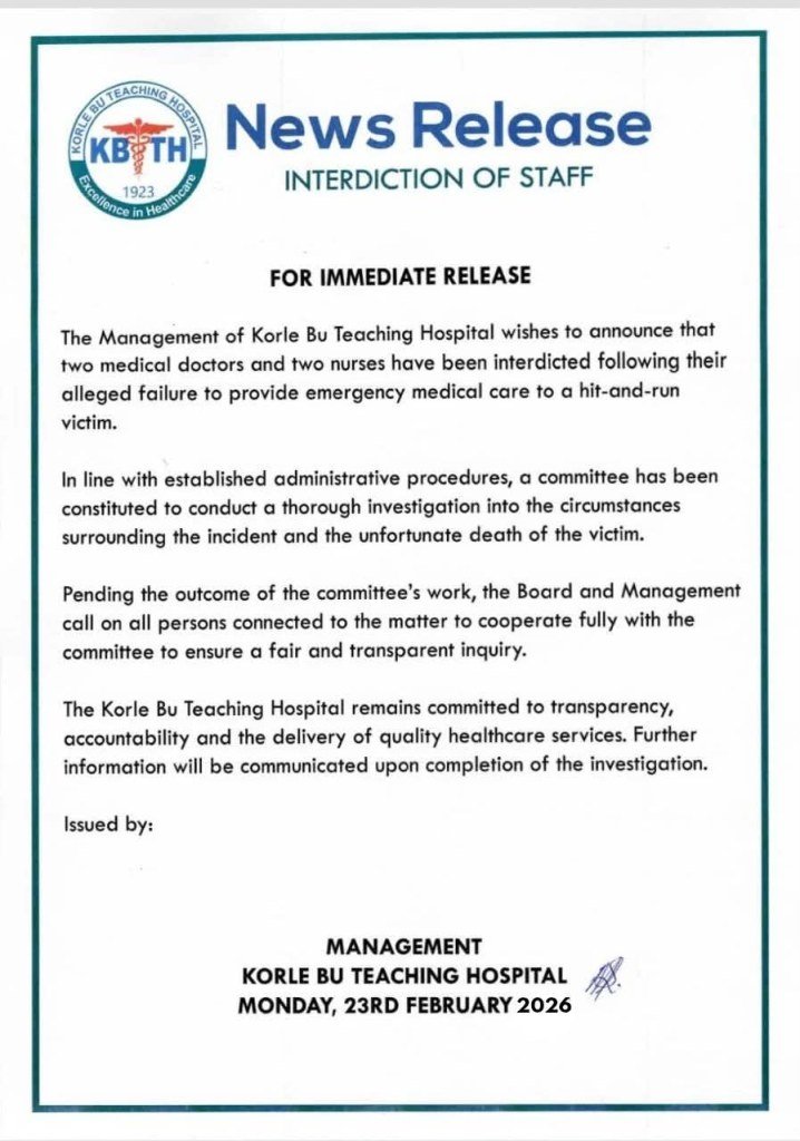 Image for Korle Bu Under Fire: Staff Suspended After Hit-and-Run Tragedy