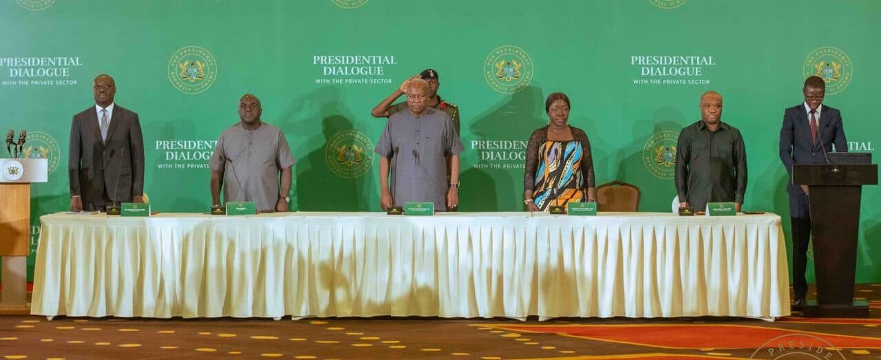 Ghanaian business leaders listening intently during a private sector dialogue