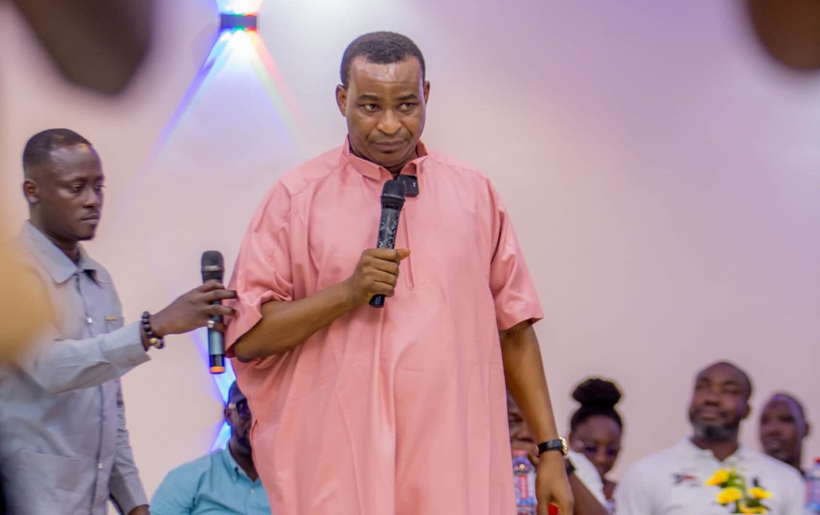 Crowd listening attentively to a political speech