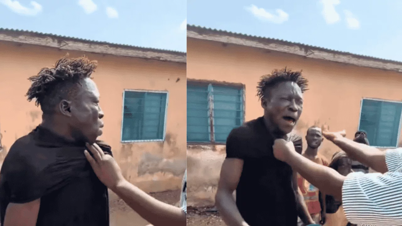 A crowd gathering around a suspect and a vehicle at Zenu Container Junction in Ashaiman