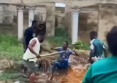 A wide shot of an uncompleted building where a suspect was apprehended