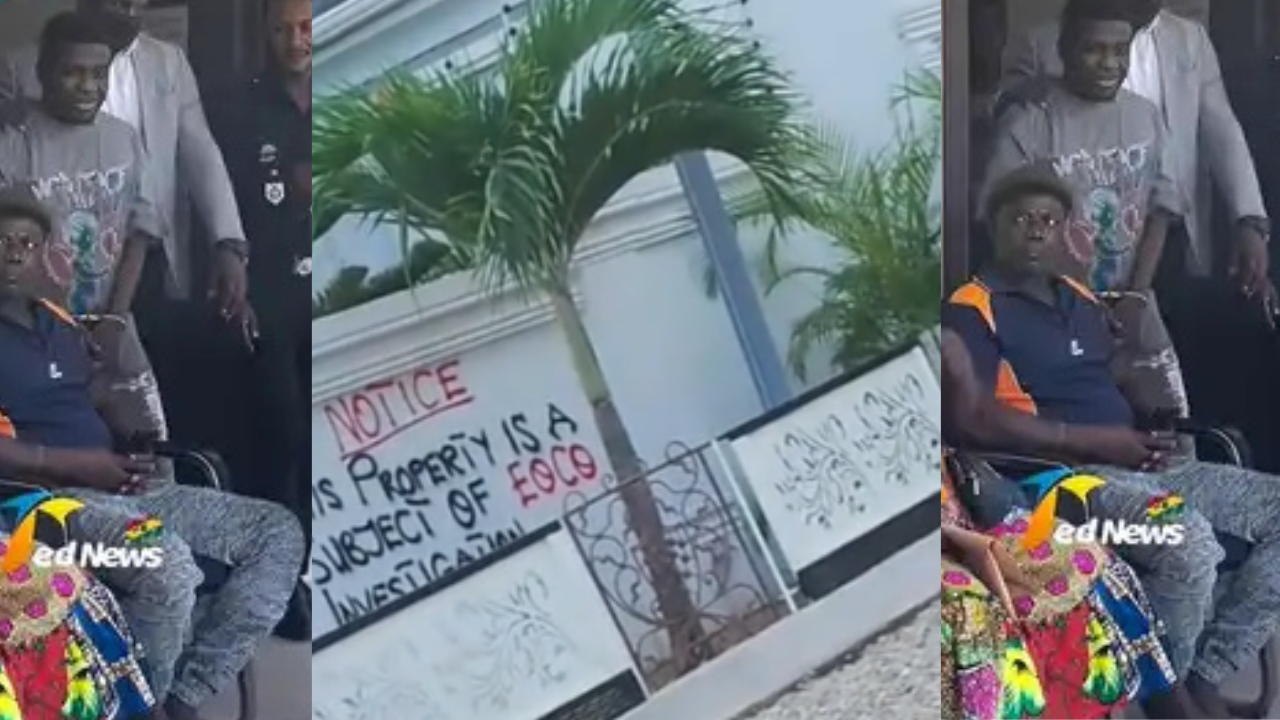 A red investigation notice posted on the fence of a large residential property