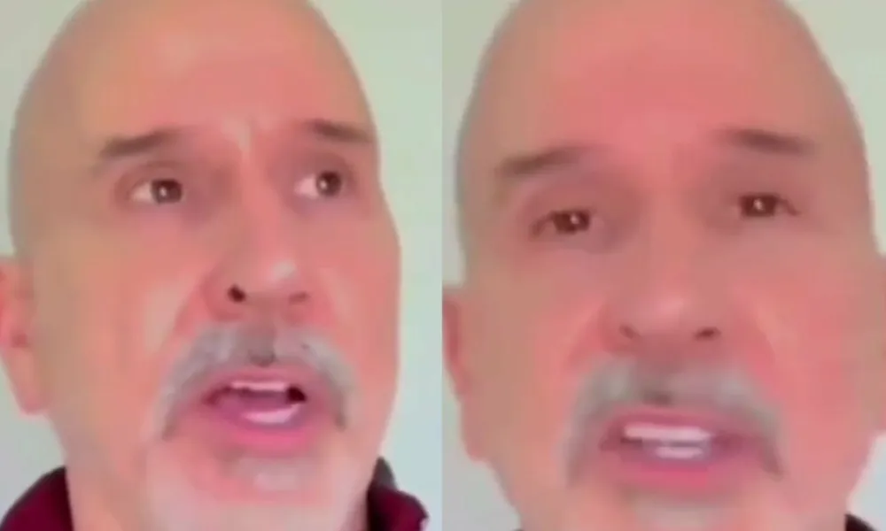 A screenshot of a man speaking in a viral video about his faith