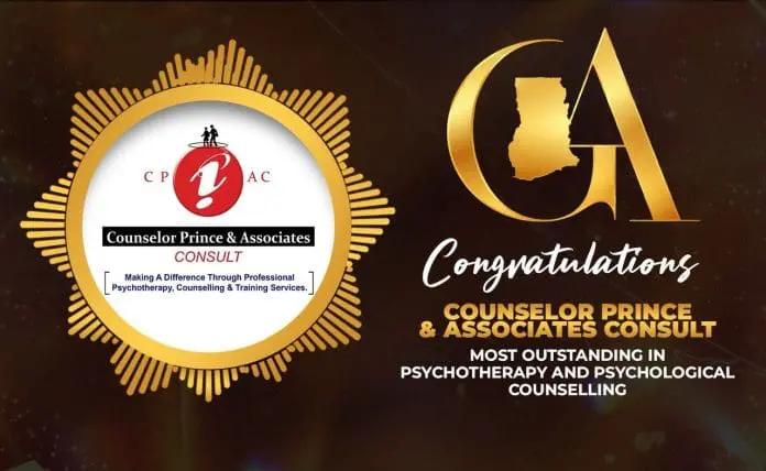 Rev. Counselor Prince Offei and the CPAC team receiving the Most Outstanding in Psychotherapy award in Accra