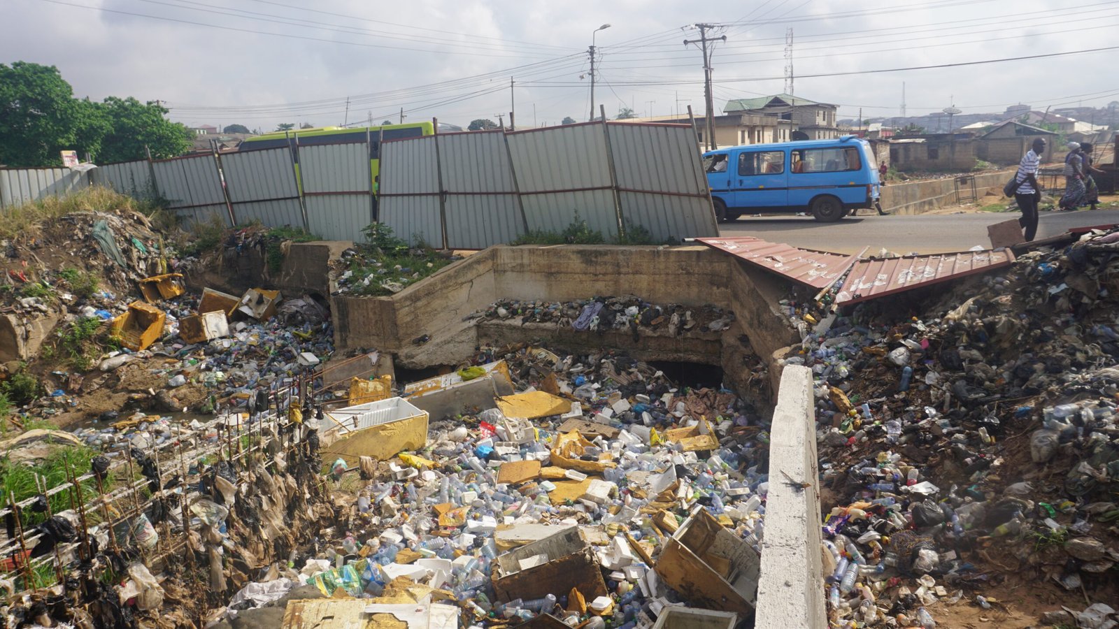 Aerial view of the Oti Landfill site in Kumasi showing waste accumulation