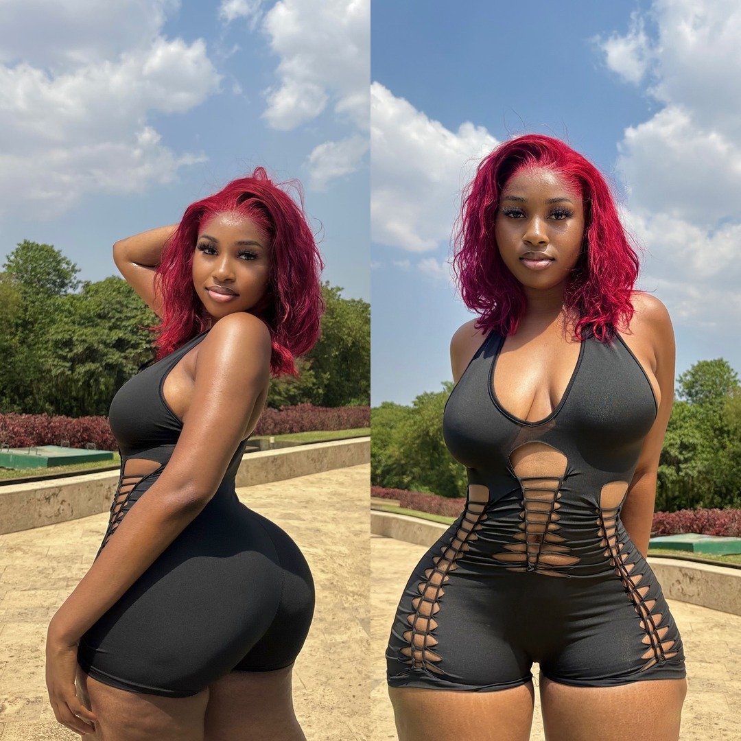 Sun-Kissed Black Romper Style: Red Hair Meets Park Vibes