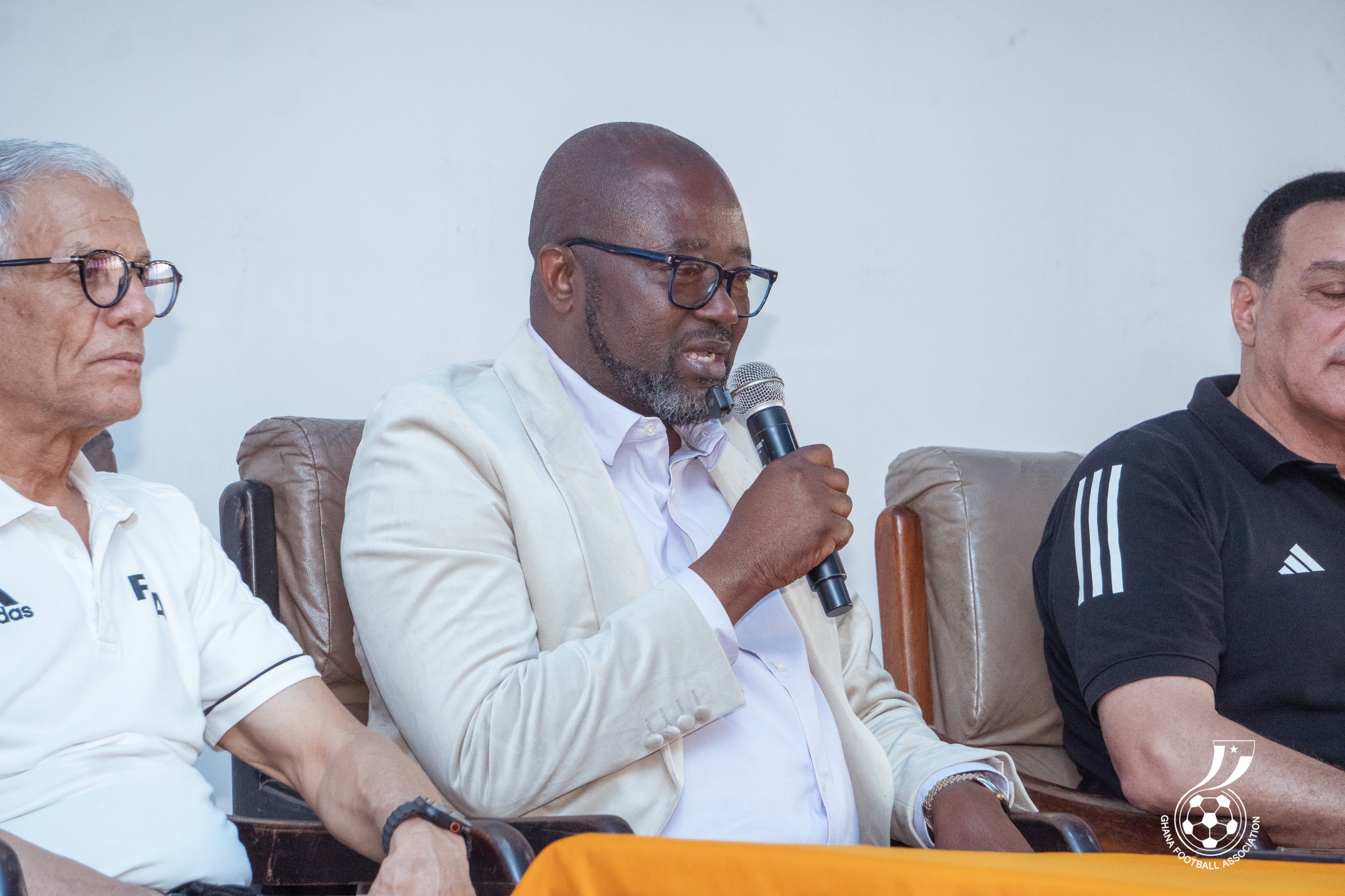 GFA President Kurt Edwin Simeon-Okraku speaking to young referees at the Ghanaman Soccer Centre of Excellence